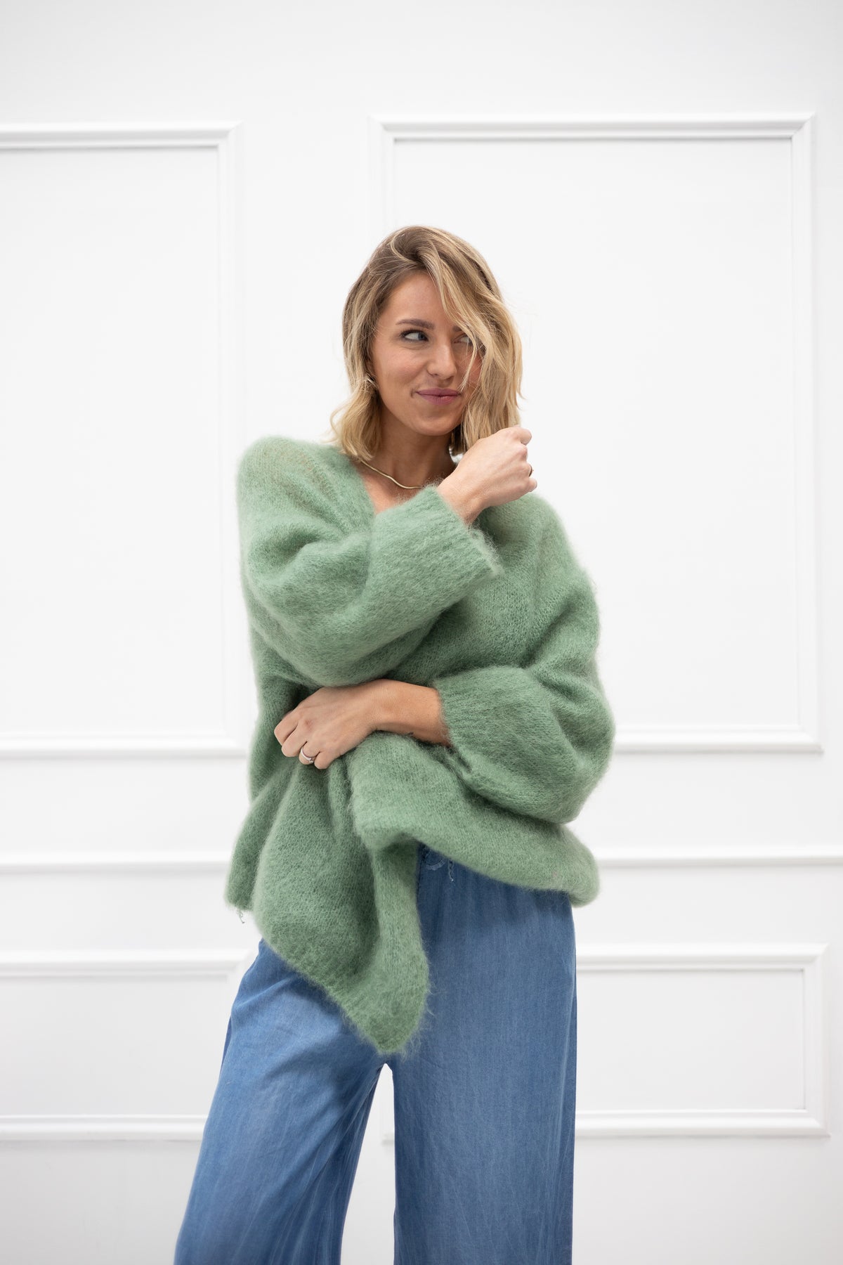 Vorbestellung Villa Smilla Cardigan Mohair Waldgrün