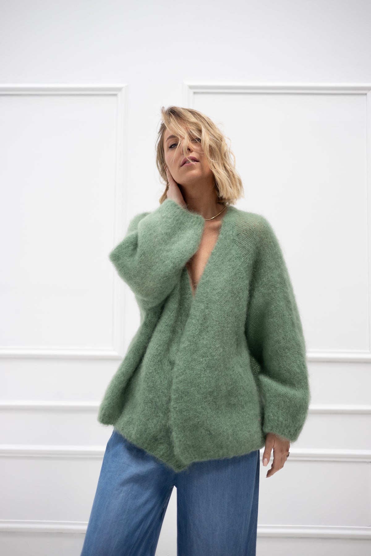 Vorbestellung Villa Smilla Cardigan Mohair Waldgrün